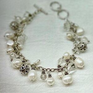 Silpada Cha Cha Sterling Silver, Pearl & Quartz Bracelet • RARE • LIKE NEW
